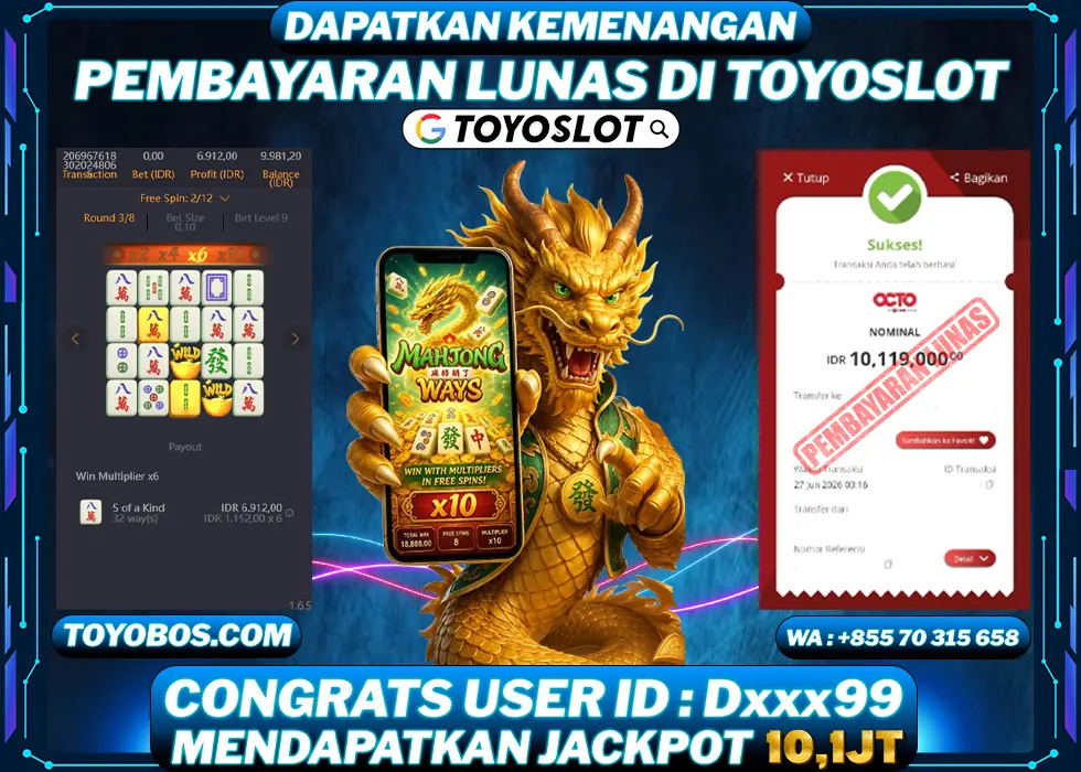 TOYOSLOT - BUKTI KEMENANGAN Mahjong Ways Rp10,100,000,- LUNAS